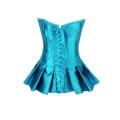 Turquoise Satin Boned Corset With Ruffled Skirt, Hook and Eye Closures in Back, and Satin Lace-up Fr
