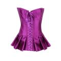 Purple Satin Boned Corset With Ruffled Skirt, Hook and Eye Closures in Back, and Satin Ribbon Lace-u