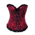 Magnificent Red Bodice Finely Decorated With Faded Black Rose Prints and Smooth Ruffled Edges Sequen