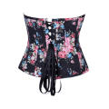 Pleasing Pink Roses With Small Blue and Brownish Green Floral Prints on a Blackish Tight Fit Corset