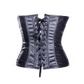 Delicately Wrinkled Black Center Zipped Front Bodice Glossy Pitch-Black Sequence Crisscrossed Ribbon