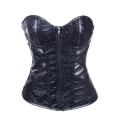 Delicately Wrinkled Black Center Zipped Front Bodice Glossy Pitch-Black Sequence Crisscrossed Ribbon