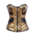 Delicately Wrinkled Golden Yellow Center Zipped Front Bodice Glossy Pitch-Black Sequence Crisscrosse