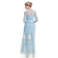 Sky Blue Lace Empire A-line Sweet Polka Dot Flared Sleeves Fairy Maxi Dress