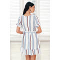 V neck stripe ruffle summer dress women Wrap style cotton short dress 2018 Streetwear casual dress f