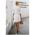 Elegant hollow out lace dress women Half sleeve summer style midi white dress 2018 Spring short casu