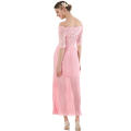 Pink Lace Off Shoulder Sheath Fairy Maxi Dress