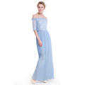 Sky Blue Lace Off Shoulder Sheath Fairy Maxi Dress