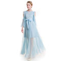 Sky Blue Lace Empire A-line Sweet Polka Dot Bare Shoulder Fairy Maxi Dress