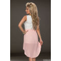 Wonderful Ethereal Chiffon Sleeveless White & Pink Hit Color Stitching High-low Dress