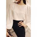 Chic White Shirt Featuring Wide Bishop Sleeves and Button Cuffs