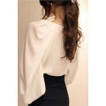 Chic White Shirt Featuring Wide Bishop Sleeves and Button Cuffs