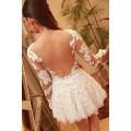 Sweet White Lace Mini Dress with Backless Design and Ruffled Skirt