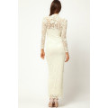 Angelic White Embroidered Gown with Long Lace Sleeves