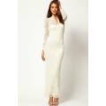 Angelic White Embroidered Gown with Long Lace Sleeves