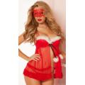 Sexy Red Mesh Temptation Babydoll Lingerie set With Eye Mask