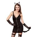 Sexy Halloween Cat Girl Dress With Gloves & Headwear, Stockings Not Included