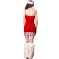 Gorgeous Red Christmas Dress With Stripe Trim And Stripe Hat & Leg Wears
