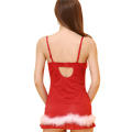 Sexy Red Christmas Lace Babydoll With Fur Trims & Matching Thongs