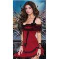 Women Gorgeous Red Off-Shoulder Costume With Black Lace Trim