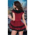 Women Gorgeous Red Off-Shoulder Costume With Black Lace Trim