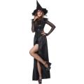 Gothic Black Magic Sorceress Medieval Long Dress Sexy Adult Witch Costume