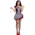 Cute Black & White Jailhouse Style Costume Dress With Tulle Accents, Belt, Hat, & Cuffs