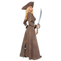 Alluring Pirate Charmer Soft Brown Long Gown Longsleeve Black Edges Pattern Belt Partly Covering Whi