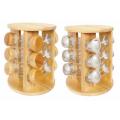 Set of 12 Spice Jars Bamboo Revolving Rack