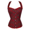 Sassy Red Plaid Tie Laces Corset With Red Ribbon Closure Straps