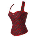 Sassy Red Plaid Tie Laces Corset With Red Ribbon Closure Straps