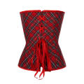 Sassy Red Plaid Tie Laces Corset With Red Ribbon Closure Straps