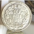 1937 TEN CENT (SILVER) NEDERLAND QUEEN WILHELMINA COIN FULL DETAIL