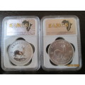 FIRST TWO YEARS  TOP GRADES  2017 PU69 & 2018 MS69  SILVER  KRUGERRANDS   ( BID PER SET )