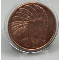 (  ENTRY LEVEL  )    COPPER     INDIAN CHIEF HEAD    1oz  PURE SOLID ROUND