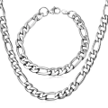MENS Heavy Stainless Steel Figaro Chain Necklace Bracelet SET