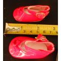 Shoes for small doll,red  with golden buckle length of sole on outside 5 cm