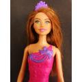 Barbie Princess Doll with brown hair and dress in fuchsia