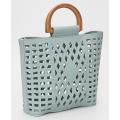 2 PIECE LAZER CUT TOTE BAG - LIGHT BLUE