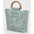 2 PIECE LAZER CUT TOTE BAG - LIGHT BLUE