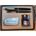 Senator Windsor Pen Set. Includes ballpoint pen, fountain pen and Ink well.