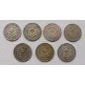 ** 7 X 6p coins  1950 - 1953 1955, 1956 & 1957  ** -  BID per COIN to TAKE THE LOT