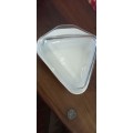 Pyrex triangle bowl with lid milk glass
