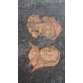 WOODEN MAN SMOKING PIPE AND WOMAN PLAQUE BUST