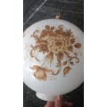 Vtg White Glass Globe Ceiling Mount Light Fixture with Finial and Floral pattern