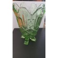 Footed Green Glass Vase  Art Nouveau / Deco