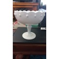 Vintage Indiana Glass Pedestal Bowl, Milk Glass Compote, Tear Drop Pattern