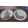 Alfred meakin plates x2 with pewter work vintage