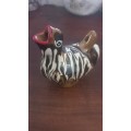 Folkart Redware Bird Whistle in Brown Drip Glaze