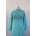 VINTAGE TURQUOISE BLUE BEADED LONG SLEEVE FORMAL EVENING MAXI DRESS - SIZE 12